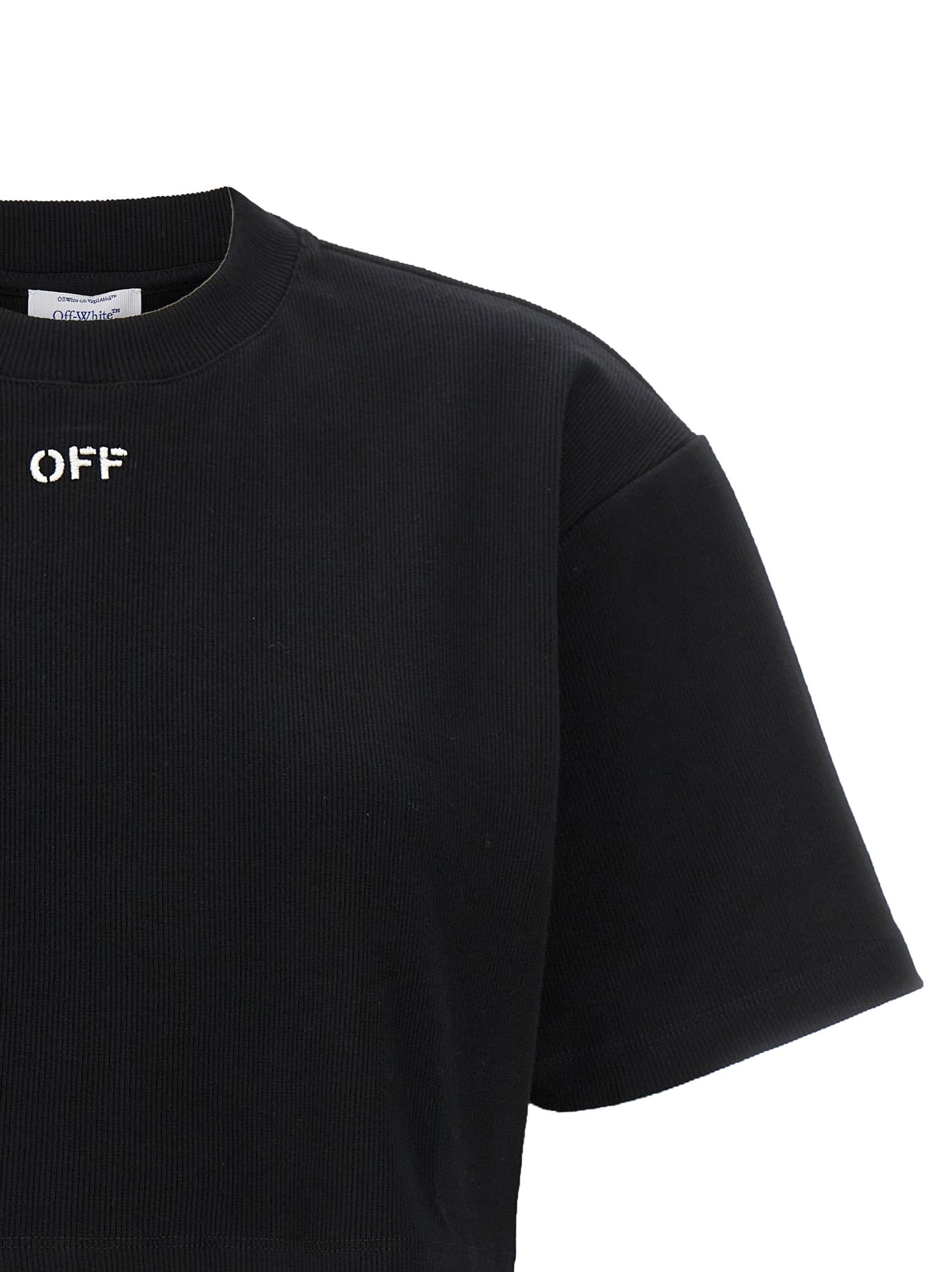 T-Shirt by Off-White for women in stretch cotton black & white showcases a unassuming silhouette, artfully detailed with a refined and unassuming for a sophisticated, contemporary look.
