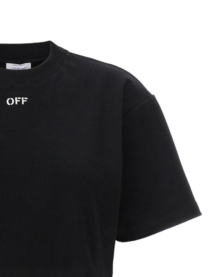 T-Shirt by Off-White for women in stretch cotton black & white showcases a unassuming silhouette, artfully detailed with a refined and unassuming for a sophisticated, contemporary look.