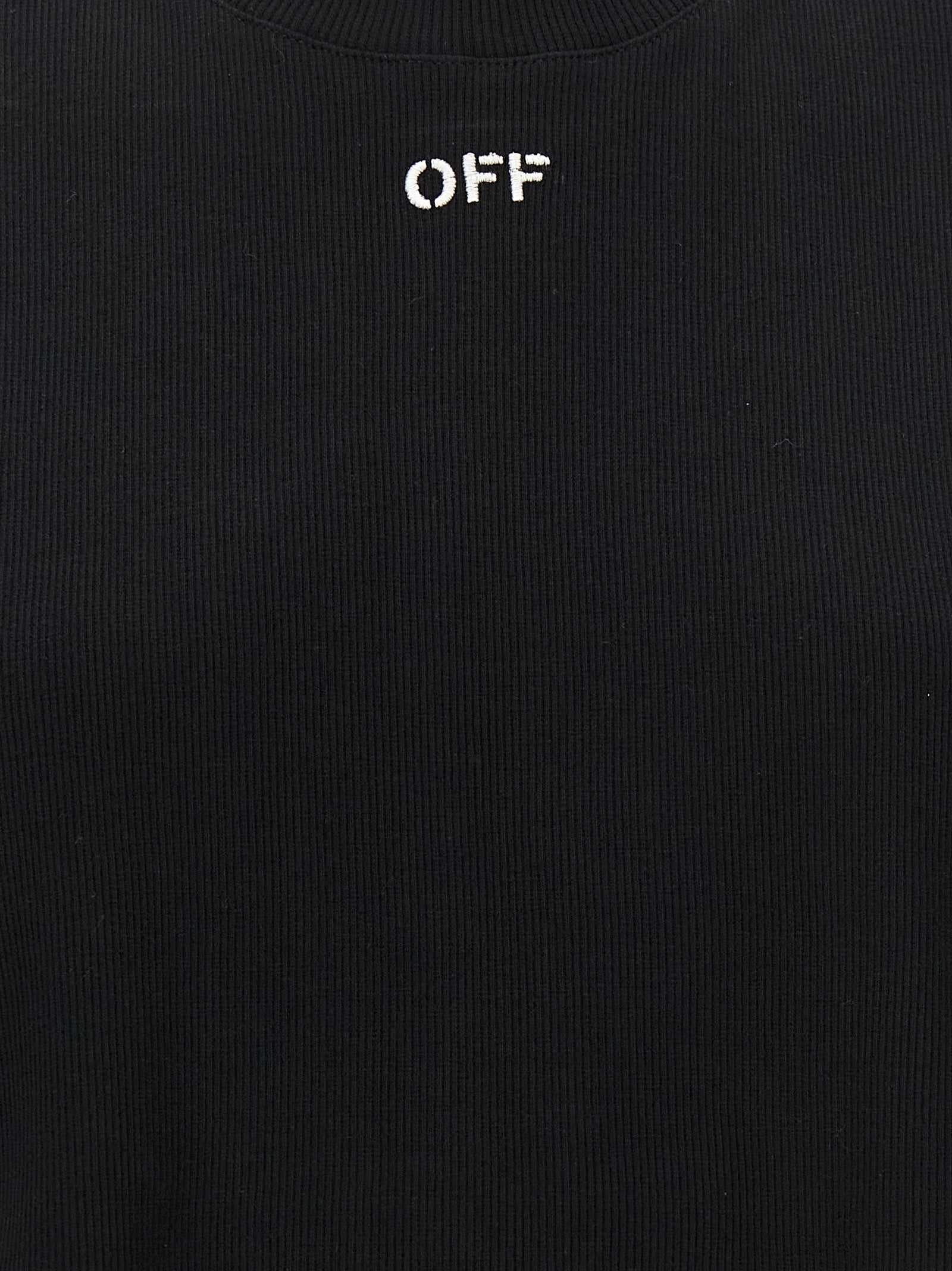 T-Shirt by Off-White for women in stretch cotton black & white showcases a fashionable silhouette, elegantly detailed with a fashionable and for a sophisticated, high-fashion look.