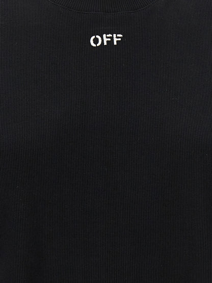 T-Shirt by Off-White for women in stretch cotton black & white showcases a fashionable silhouette, elegantly detailed with a fashionable and for a sophisticated, high-fashion look.