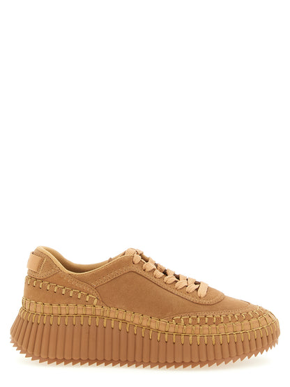 Sneakers by Chloé for women in polyester suede leather beige & camel features an timeless silhouette from the Women's Fashion Polyester Suede Leather Sneakers collection, showcasing a signature fashion style with an timeless finish.