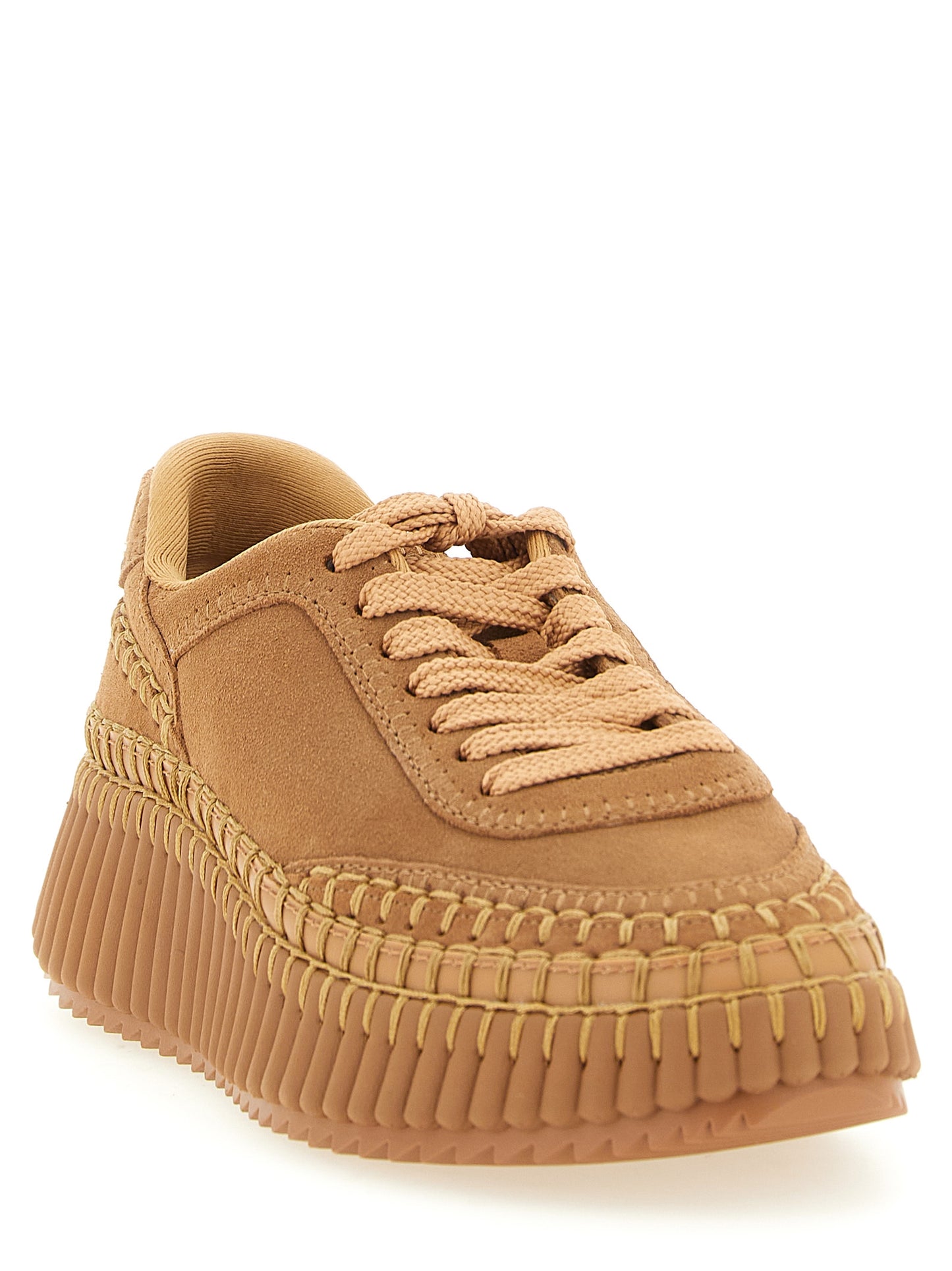 Sneakers by Chloé for women in polyester suede leather beige & camel presents a on trend silhouette from the Women's Fashion Polyester Suede Leather Sneakers collection, showcasing a on trend fashion style for an elevated aesthetic.