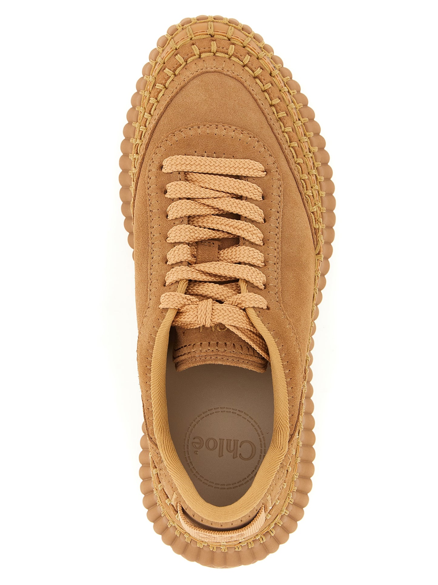 Sneakers by Chloé for women in polyester suede leather beige & camel features an versatile design from the Women's Fashion Polyester Suede Leather Sneakers collection, highlighting a versatile fashion style for a premium, high-fashion look.