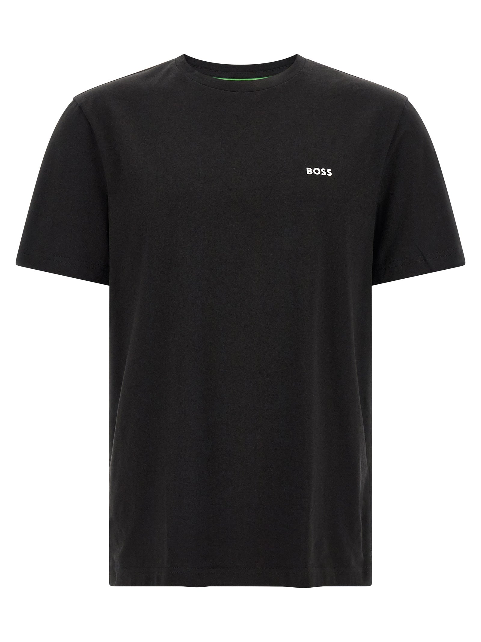 T-Shirt by Hugo Boss for men in stretch cotton black, green & signature features an edgy silhouette, meticulously detailed with a sophisticated and crew neckline for a truly edgy finish.