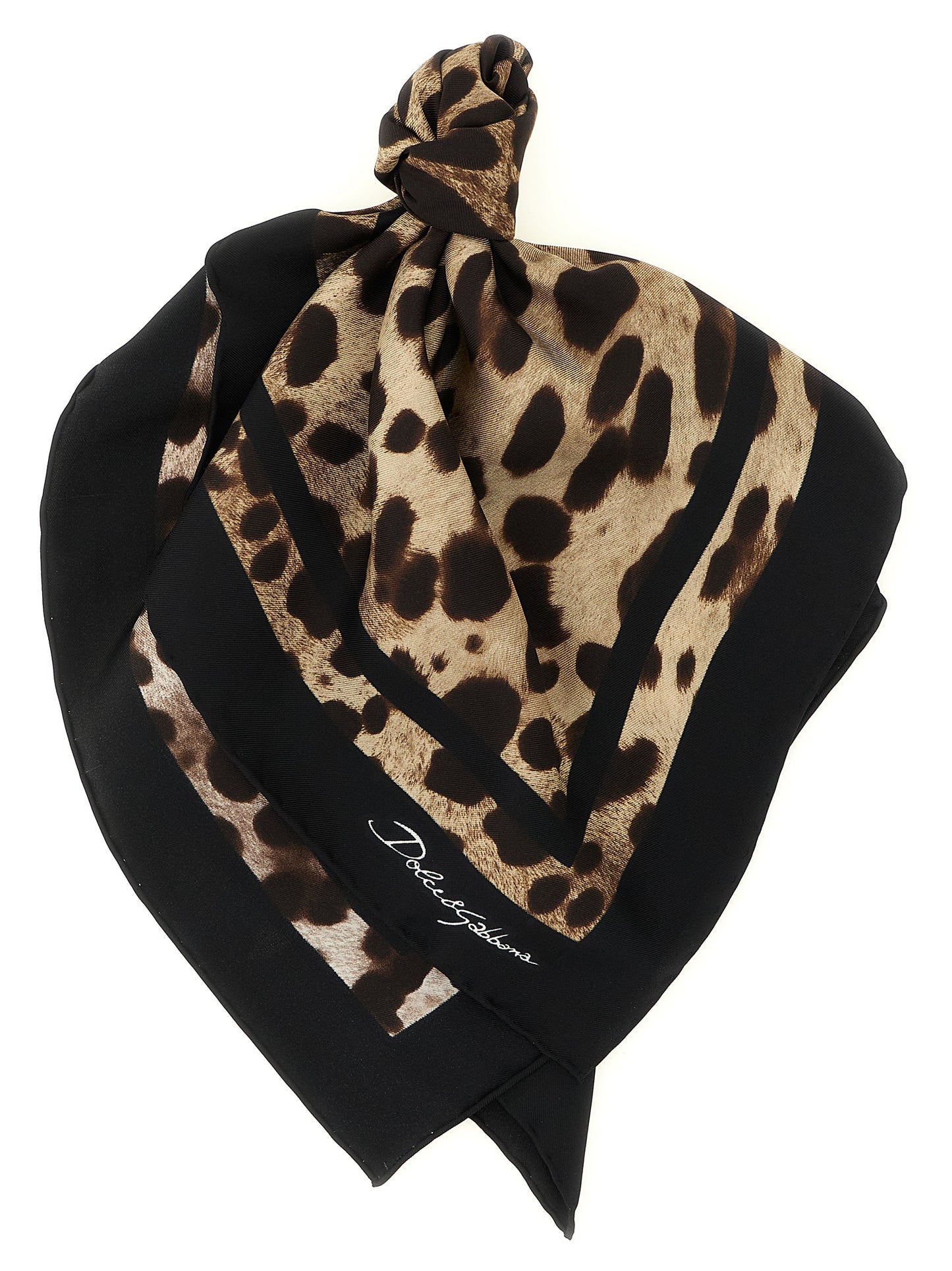 Scarf by Dolce & Gabbana for women in silk black, brown, white, leopard-print, signature & print presents a cosy silhouette, artfully capturing the sophisticated design and premium aesthetic of the Silk Scarf.