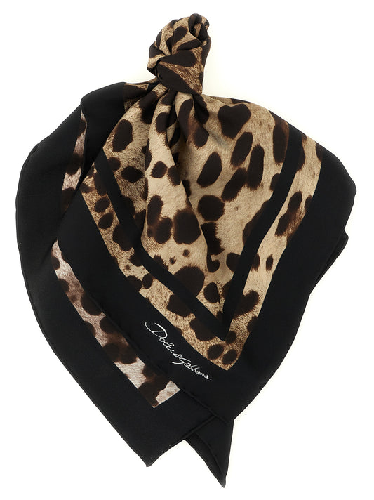 Scarf by Dolce & Gabbana for women in silk black, brown, white, leopard-print, signature & print presents a cosy silhouette, artfully capturing the sophisticated design and premium aesthetic of the Silk Scarf.