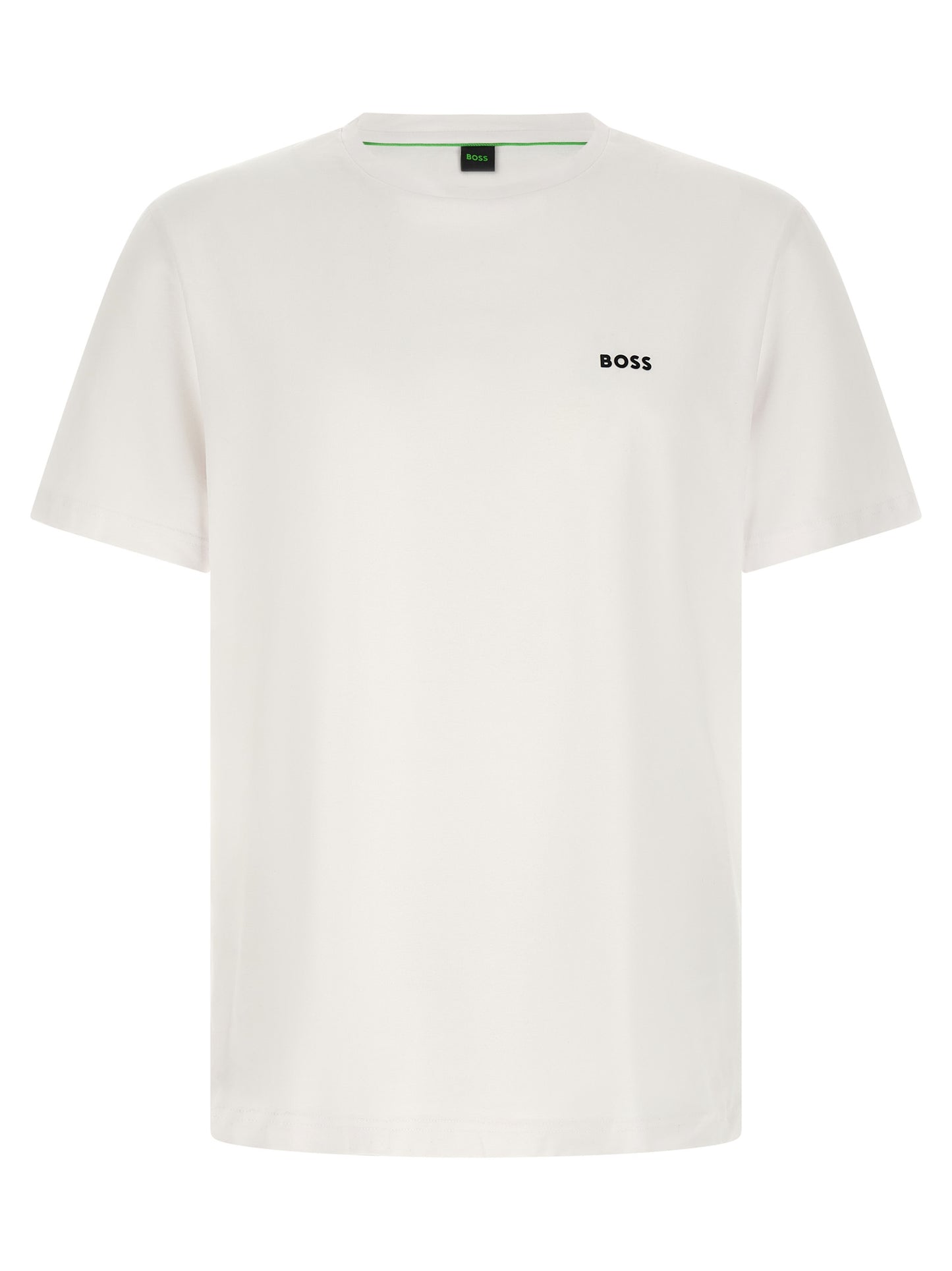 T-Shirt by Hugo Boss for men in stretch cotton green & white showcases a chic silhouette, artfully detailed with a chic crew neckline and for a chic finish.