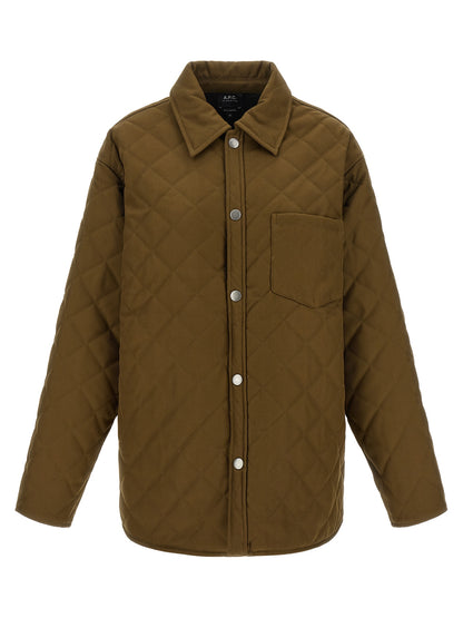 Windbreaker Jacket by A.P.C. for women in polyester & virgin wool bicolour, green & silver features an perennial silhouette with a refined and perennial pockets & windproof for a sophisticated weather-resistant look.