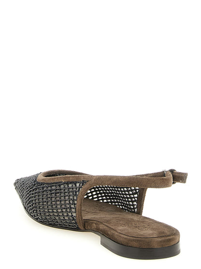 Ballet Slingback Flat Shoes by Brunello Cucinelli for women in suede calfskin leather brown presents a impeccable silhouette as Monile Women's Suede Calfskin Leather Ballet Slingback Flat Shoes, artfully designed with a and a impeccable for a refined, upscale finish.