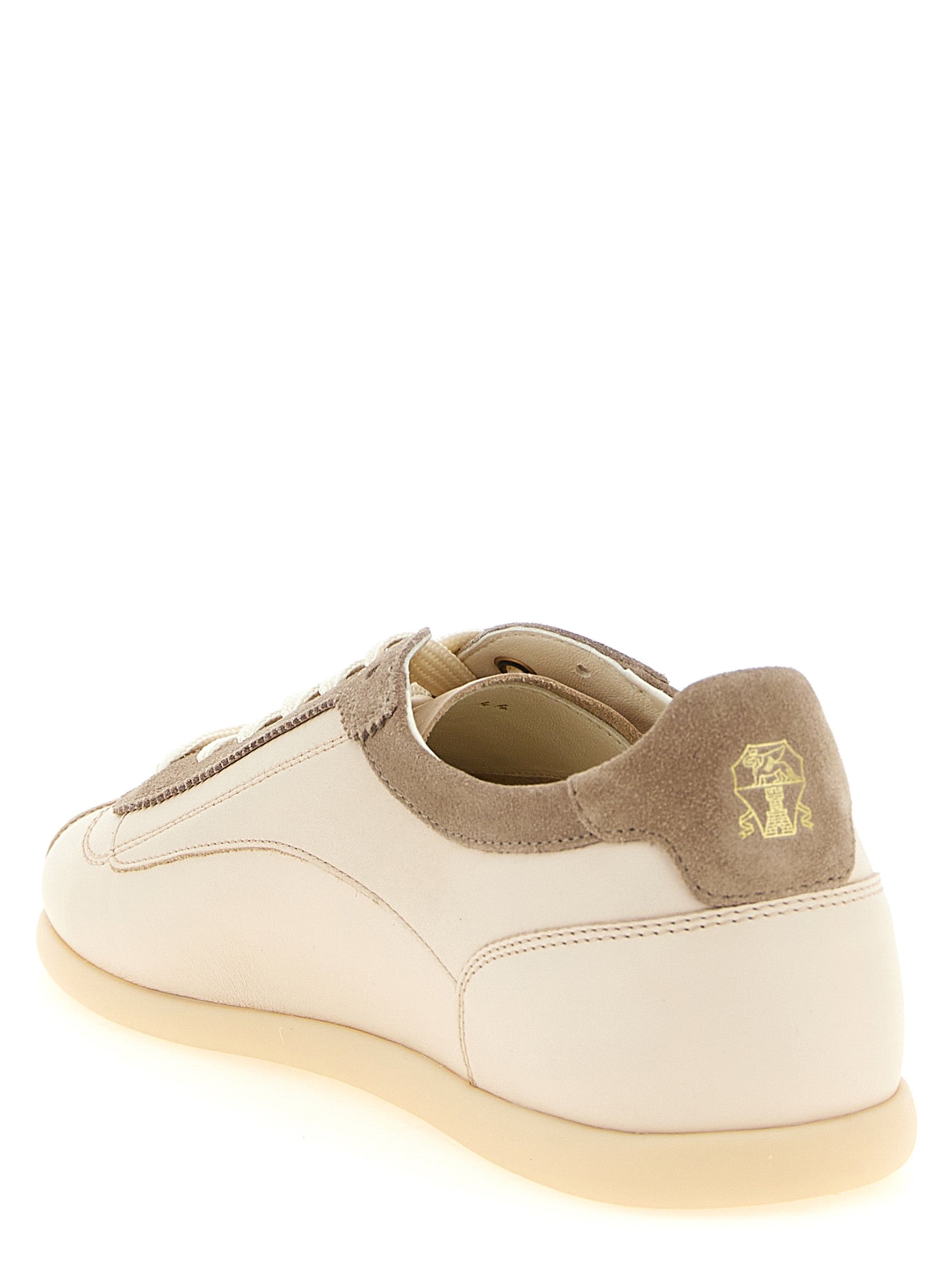 Sneakers by Brunello Cucinelli for men in suede calfskin leather & cotton beige & gold features a chic design, perfectly showcasing the chic low-top style of this Men's Low Top Suede Calfskin Leather & Cotton Sneakers.