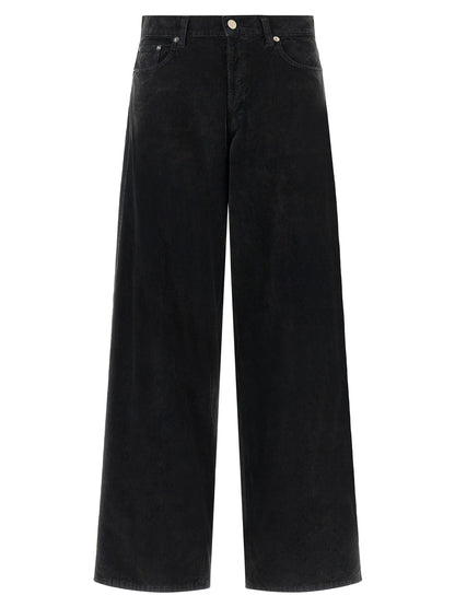 Jeans by Haikure for women in denim cotton black & camel presents a refined pantology silhouette, artfully defined by a refined pantology flared & wide, long, and a sophisticated .