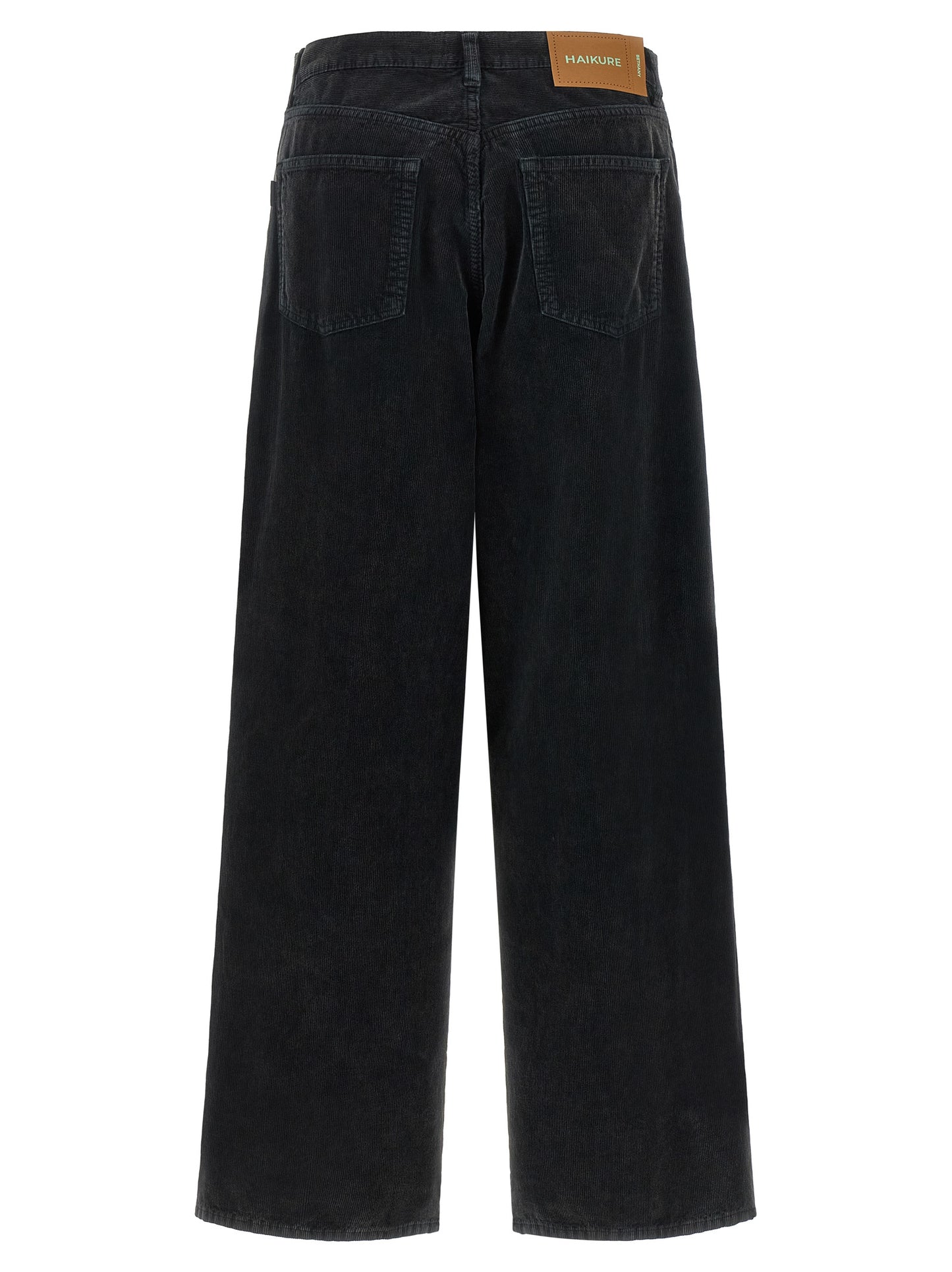 Jeans by Haikure for women in denim cotton black & camel features an sartorial flared & wide and long with a cut for a sartorial finish.