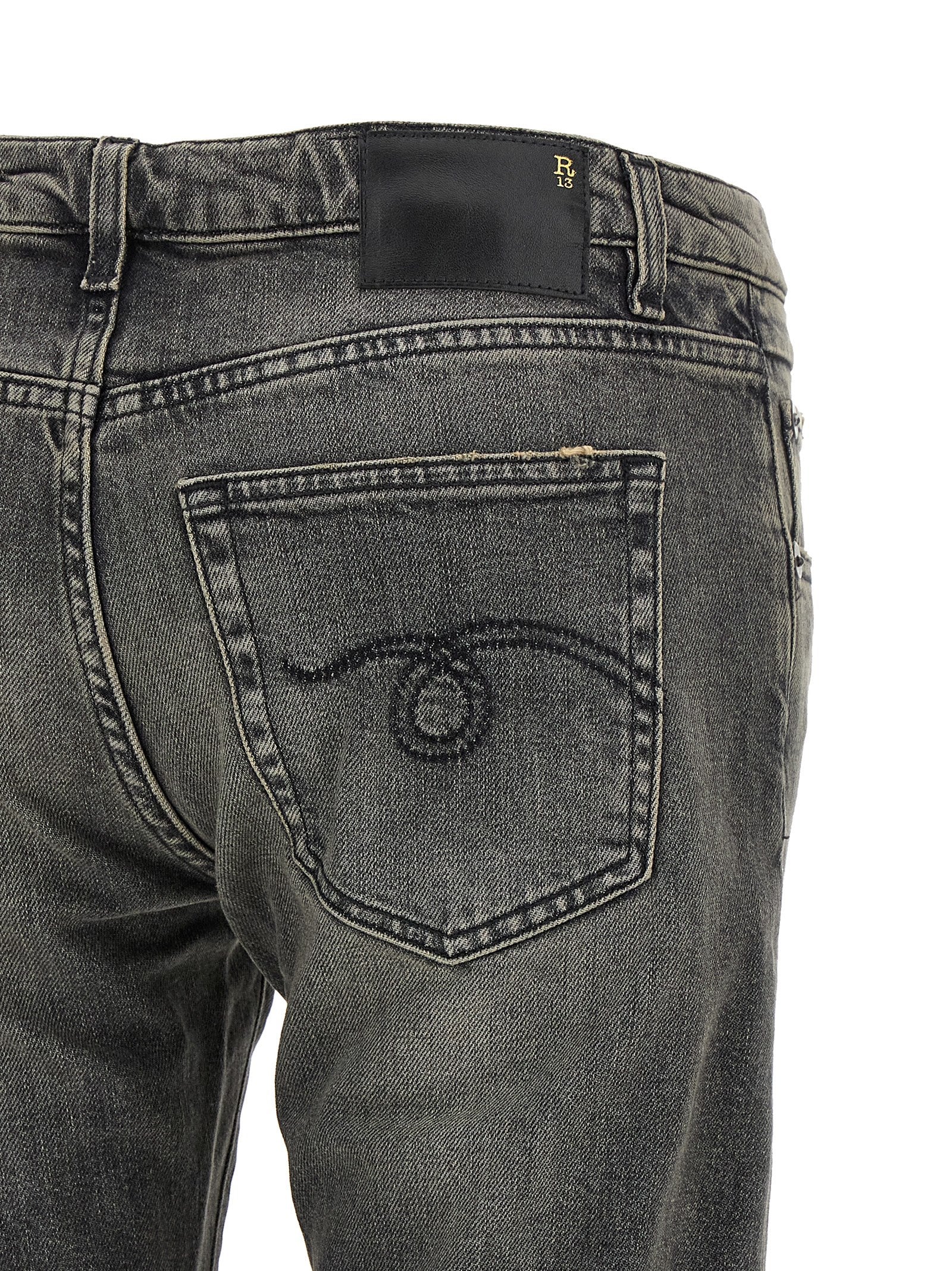 Jeans by R13 for women in stretch denim cotton black, dark-gray, gold & signature features an sophisticated low rise and bootcut with a precise long, creating a sophisticated and sophisticated silhouette.