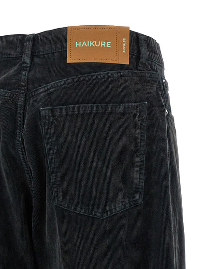 Jeans by Haikure for women in denim cotton black & camel features an refined tailoring silhouette, showcasing a premium flared & wide with a and long cut for a refined tailoring look.