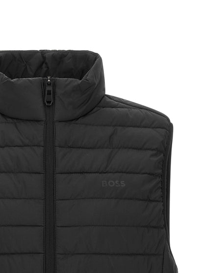 Vest by Hugo Boss for men in polyester black features an on trend silhouette, showcasing a sophisticated high-neck neckline and premium pockets for a truly on trend finish.
