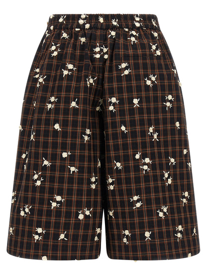 Bermuda Shorts by Ganni for women in organic cotton black, brown, white, patterned & floral showcases a on trend silhouette, featuring a tailored wide with a classic short and sophisticated for a on trend finish.