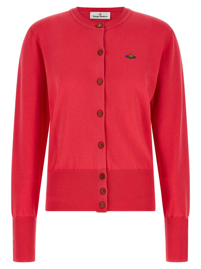 Cardigan by Vivienne Westwood for women in cashmere cotton blend amber, multicolor, red & signature showcases a luxurious silhouette, meticulously detailed with a sophisticated round neckline and long-sleeve for a refined finish.