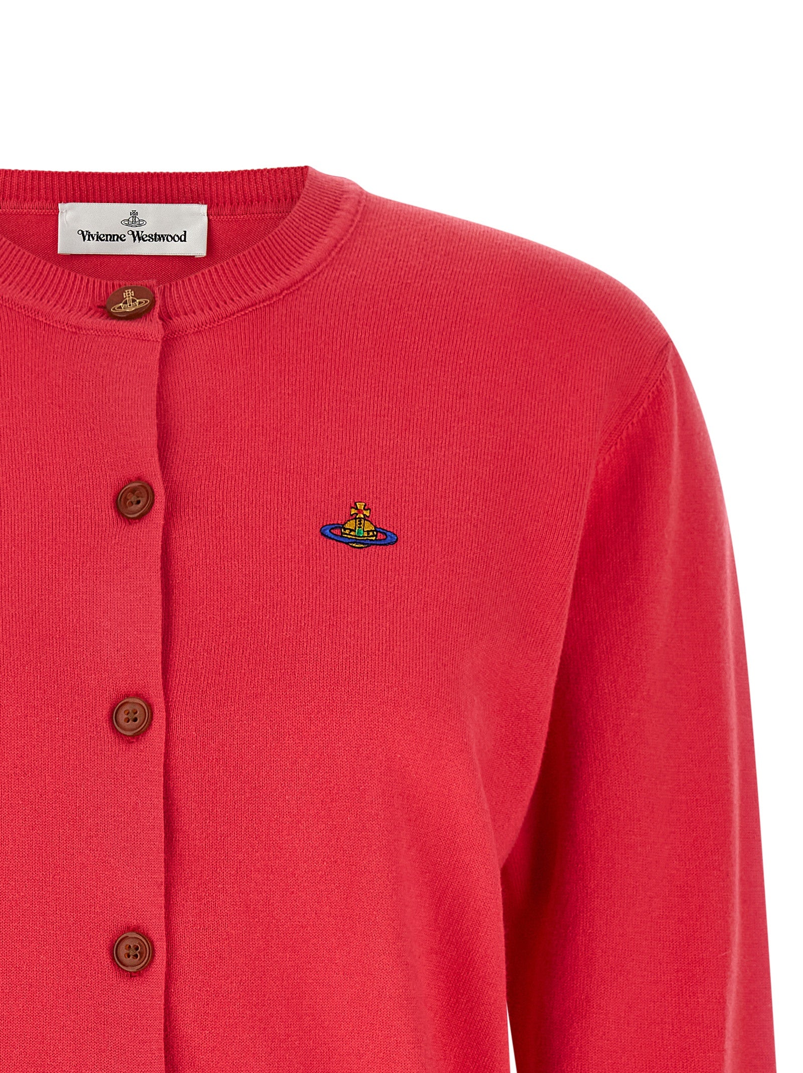 Cardigan by Vivienne Westwood for women in cashmere cotton blend amber, multicolor, red & signature features a nuanced silhouette with a refined round neckline and nuanced detailing for a sophisticated look.