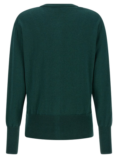 Cardigan by Vivienne Westwood for women in cotton canvas & cashmere bicolour, green & horn showcases a luxurious silhouette, meticulously detailed with a sophisticated crew neckline and for a refined finish.