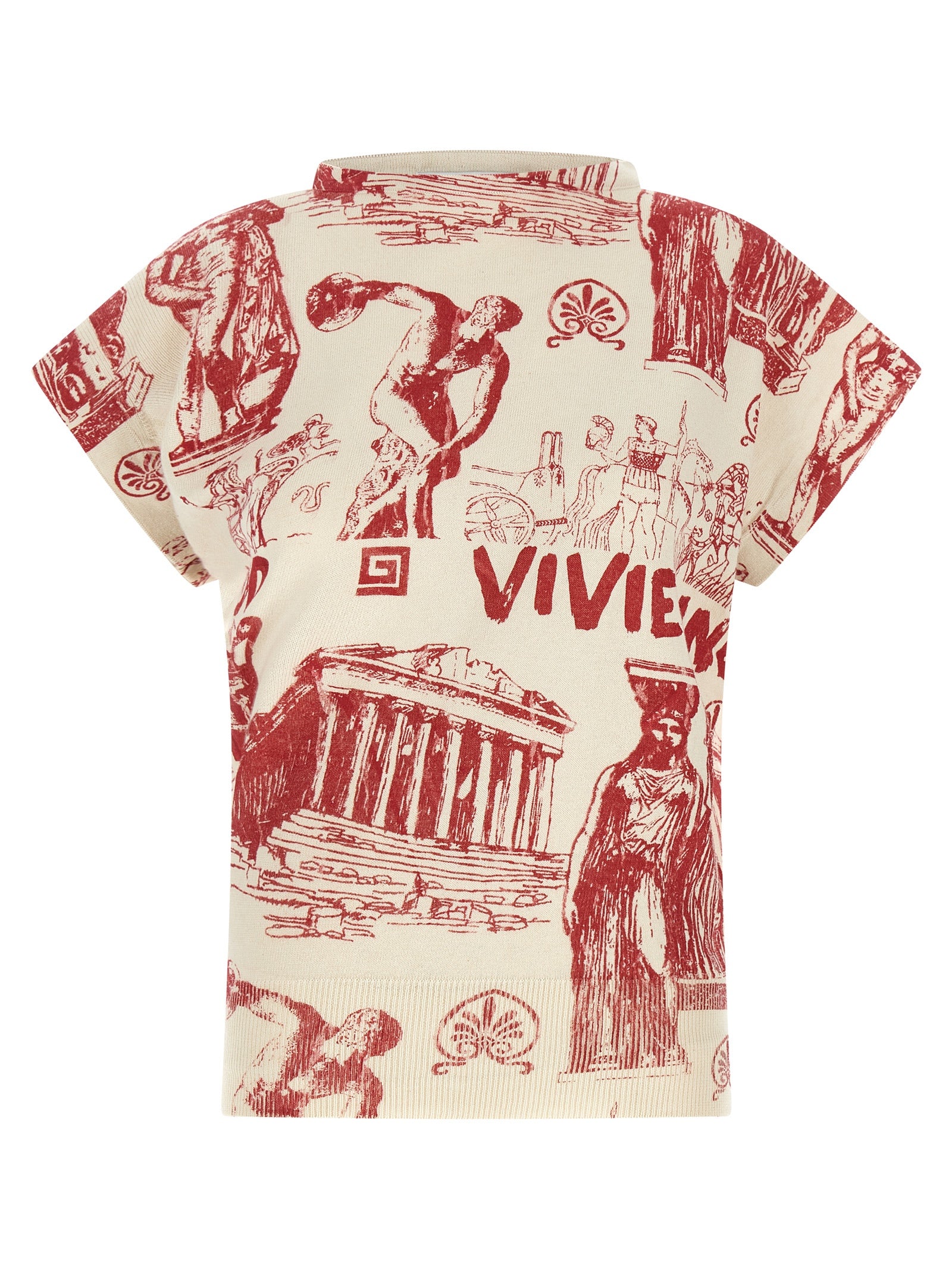T-Shirt by Vivienne Westwood for women in cashmere cotton blend multicolor & red features a plush silhouette, showcasing a sophisticated asymmetric boat neckline and for a truly plush finish.