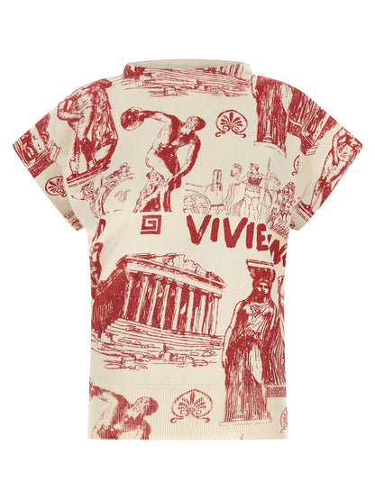 T-Shirt by Vivienne Westwood for women in cashmere cotton blend multicolor & red features a plush silhouette, showcasing a sophisticated asymmetric boat neckline and for a truly plush finish.