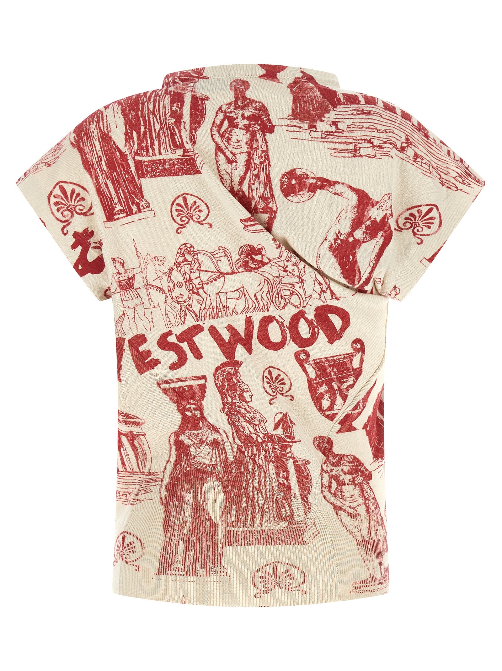 T-Shirt by Vivienne Westwood for women in cashmere cotton blend multicolor & red features an edgy silhouette, meticulously detailed with a sophisticated and asymmetric boat neckline for a truly edgy finish.