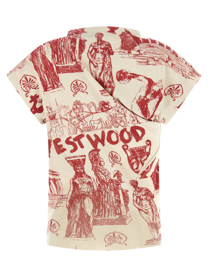 T-Shirt by Vivienne Westwood for women in cashmere cotton blend multicolor & red features an edgy silhouette, meticulously detailed with a sophisticated and asymmetric boat neckline for a truly edgy finish.