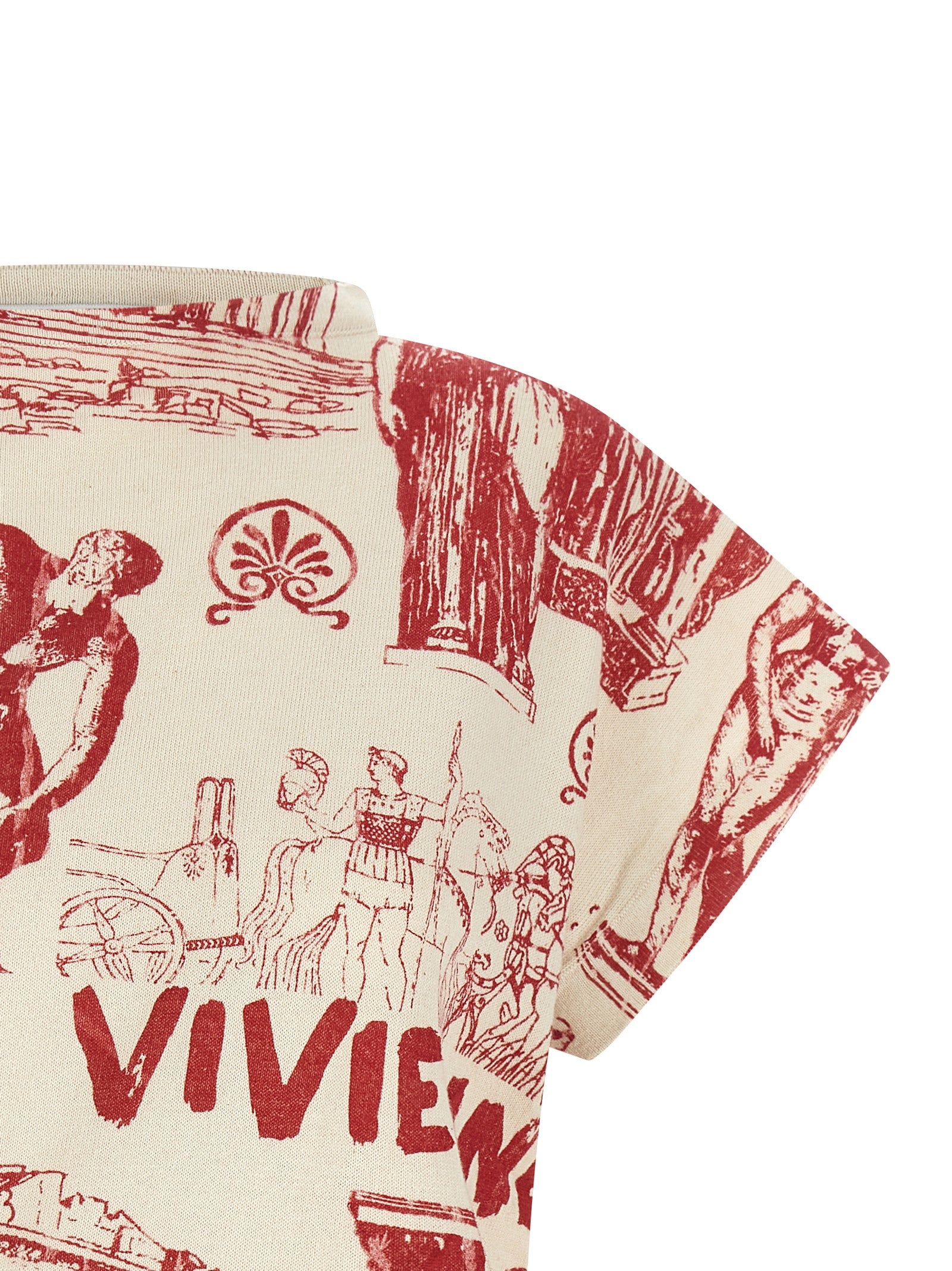 T-Shirt by Vivienne Westwood for women in cashmere cotton blend multicolor & red showcases a chic silhouette, artfully detailed with a chic asymmetric boat neckline and for a chic finish.