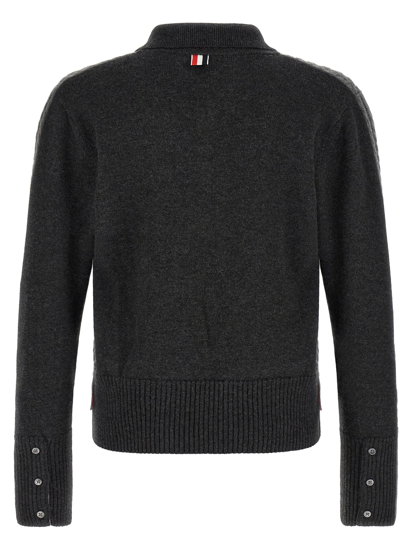 Polo Shirt by Thom Browne for men in canvas & virgin wool dark-gray, gray & patterned features a eye catching silhouette, showcasing a refined and for a eye catching finish.