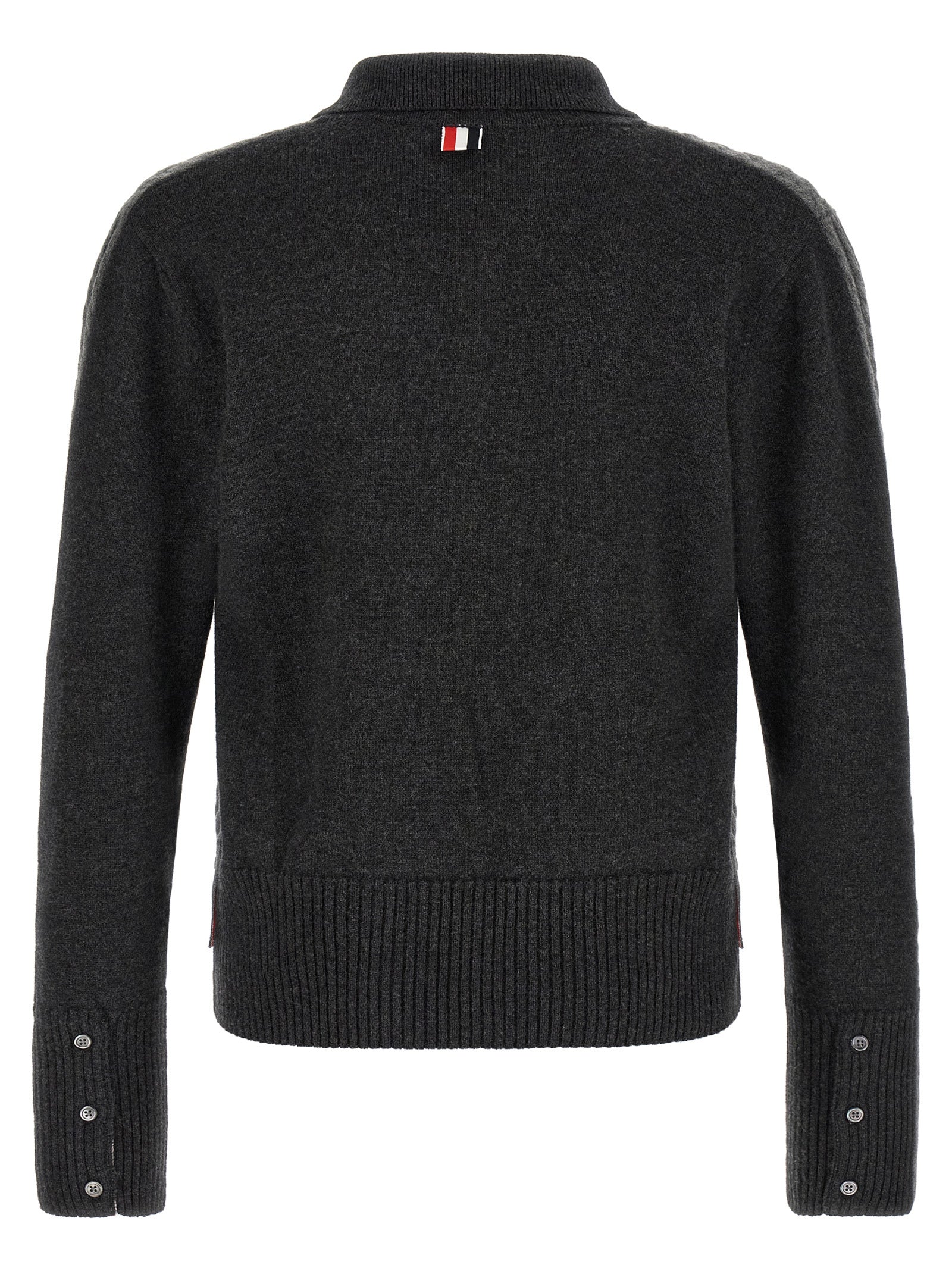Polo Shirt by Thom Browne for men in canvas & virgin wool dark-gray, gray & patterned features a eye catching silhouette, showcasing a refined and for a eye catching finish.