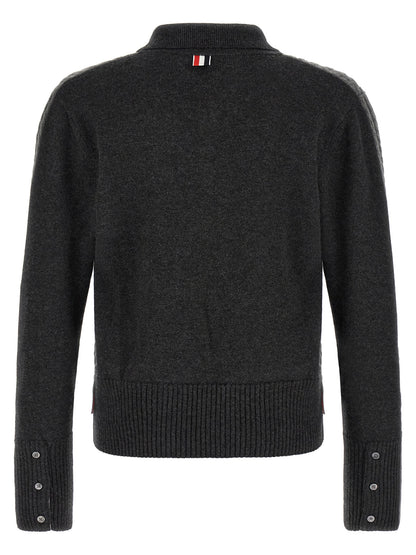 Polo Shirt by Thom Browne for men in canvas & virgin wool dark-gray, gray & patterned features a eye catching silhouette, showcasing a refined and for a eye catching finish.