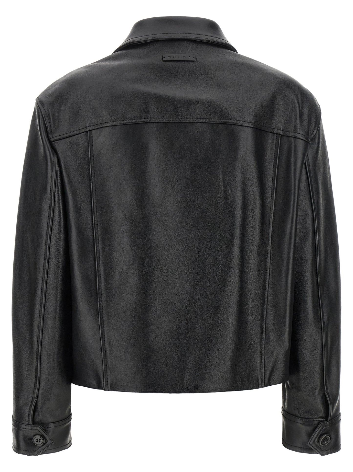 Jacket by Marni for women in calfskin suede leather black, brown & signature showcases a contemporary silhouette, detailed with a contemporary and premium pockets for a sophisticated finish.