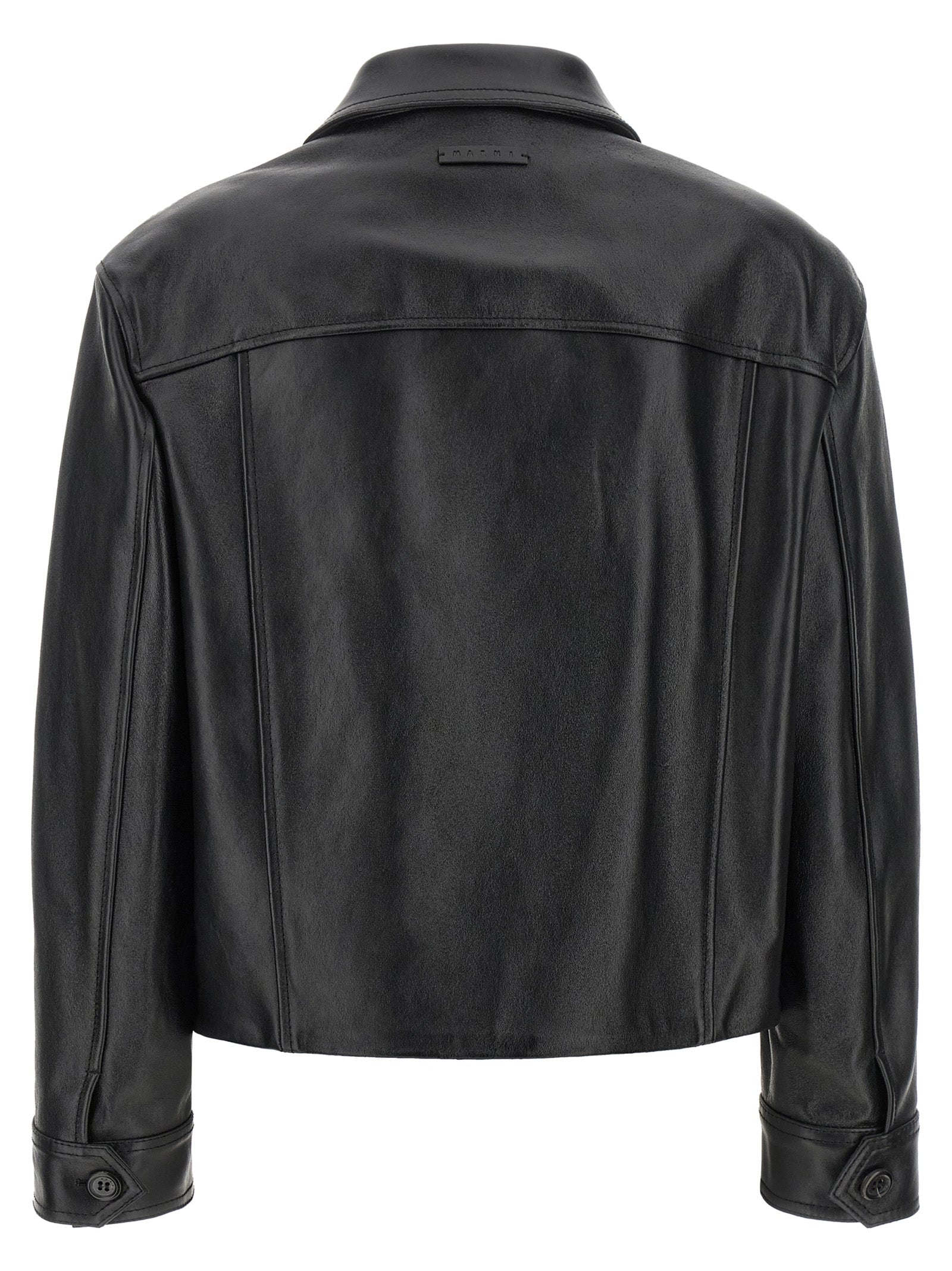 Jacket by Marni for women in calfskin suede leather black, brown & signature showcases a contemporary silhouette, detailed with a contemporary and premium pockets for a sophisticated finish.