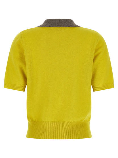 Polo Shirt by Marni for women in cashmere bicolour, gray & yellow presents a crisp silhouette, artfully detailed with a crisp and crisp .