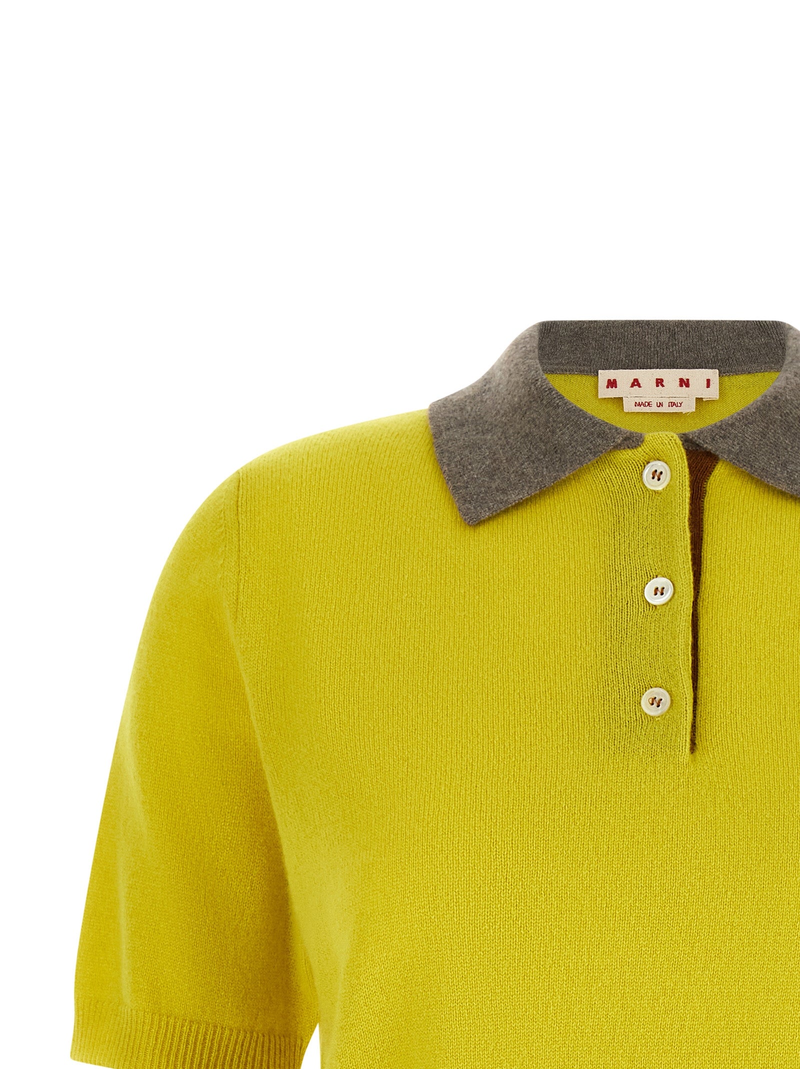 Polo Shirt by Marni for women in cashmere bicolour, gray & yellow features a eye catching silhouette, showcasing a refined and for a eye catching finish.
