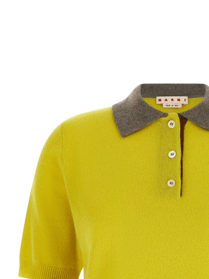 Polo Shirt by Marni for women in cashmere bicolour, gray & yellow features a eye catching silhouette, showcasing a refined and for a eye catching finish.