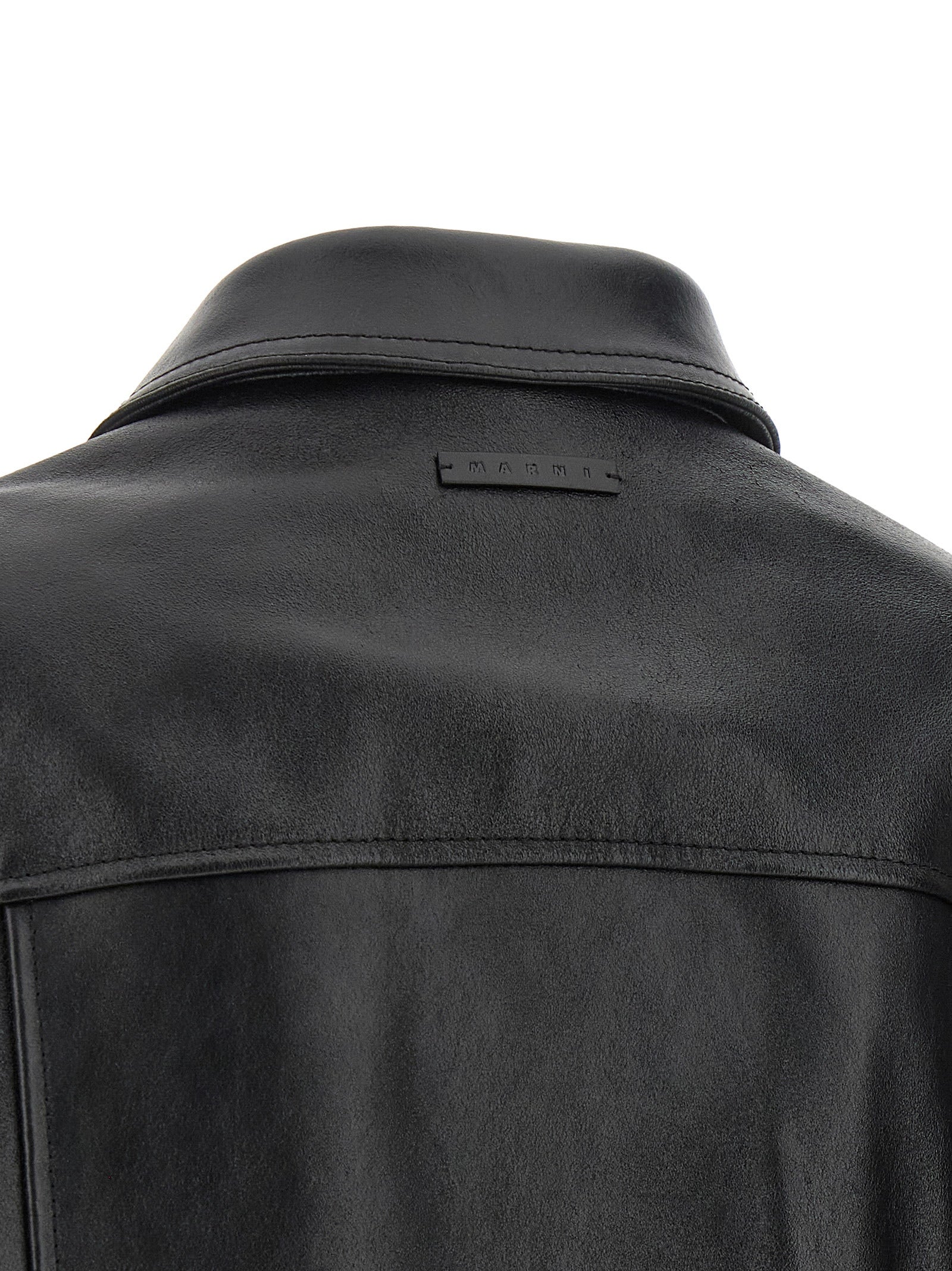Jacket by Marni for women in calfskin suede leather black, brown & signature showcases a enveloping silhouette, artfully detailed with a enveloping and premium pockets for a truly enveloping finish.