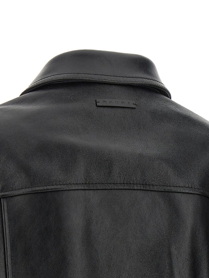 Jacket by Marni for women in calfskin suede leather black, brown & signature showcases a enveloping silhouette, artfully detailed with a enveloping and premium pockets for a truly enveloping finish.