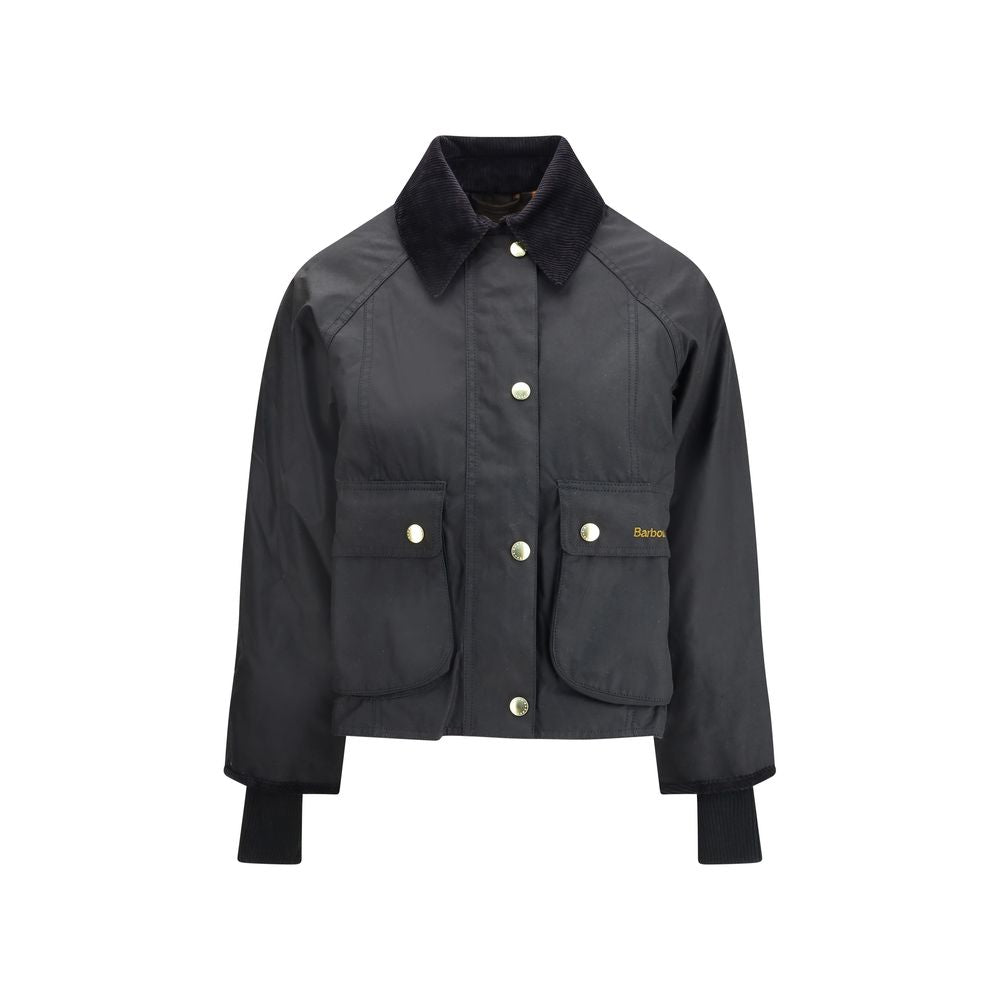 Overcoat by Barbour for women in cotton black, gold & signature presents a luxurious silhouette, showcasing a luxurious and sophisticated pockets for a premium, luxurious look.