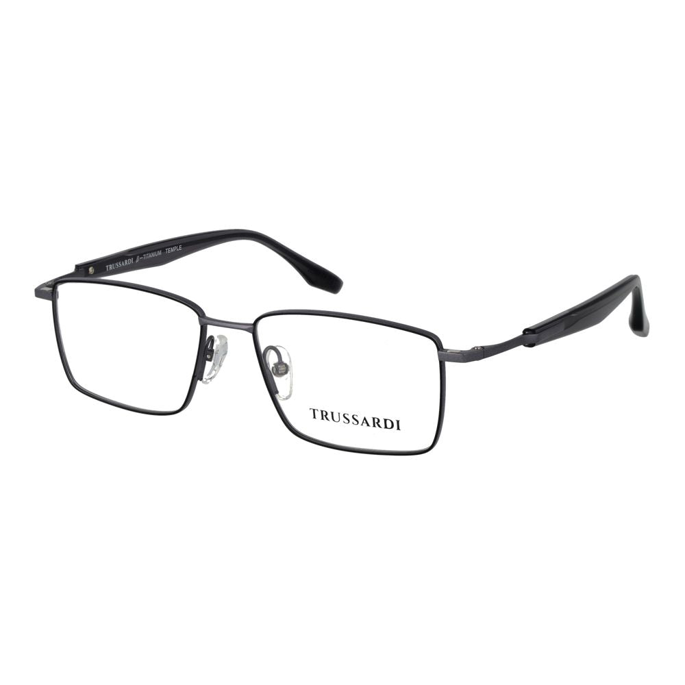 Eyeglasses Frames by Trussardi for men in titanium gray features a refined silhouette, showcasing a refined gunmetal coloured frame and full-frame frame design for a sophisticated, premium look.