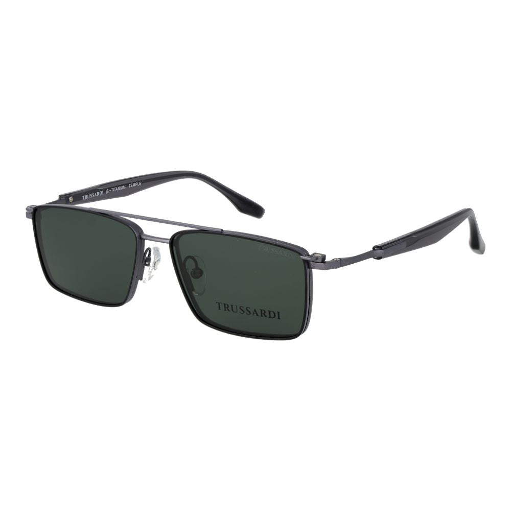 Eyeglasses Frames by Trussardi for men in and gray showcases an refined full-frame frame design featuring a sophisticated gunmetal coloured frame for an refined and refined aesthetic.