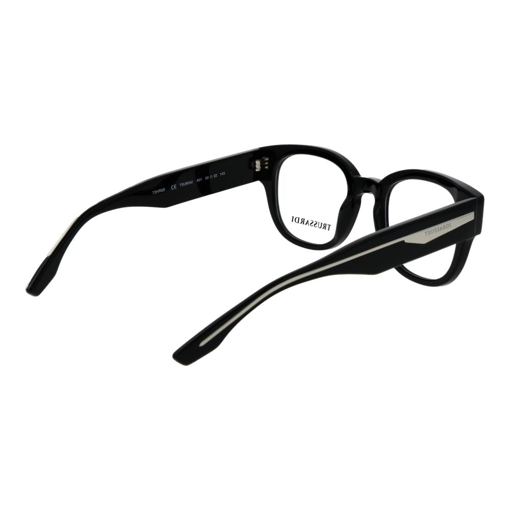 Eyeglasses Frames by Trussardi for unisex in acetate black features an refined silhouette, showcasing the refined black coloured frame and sophisticated full-frame frame design.