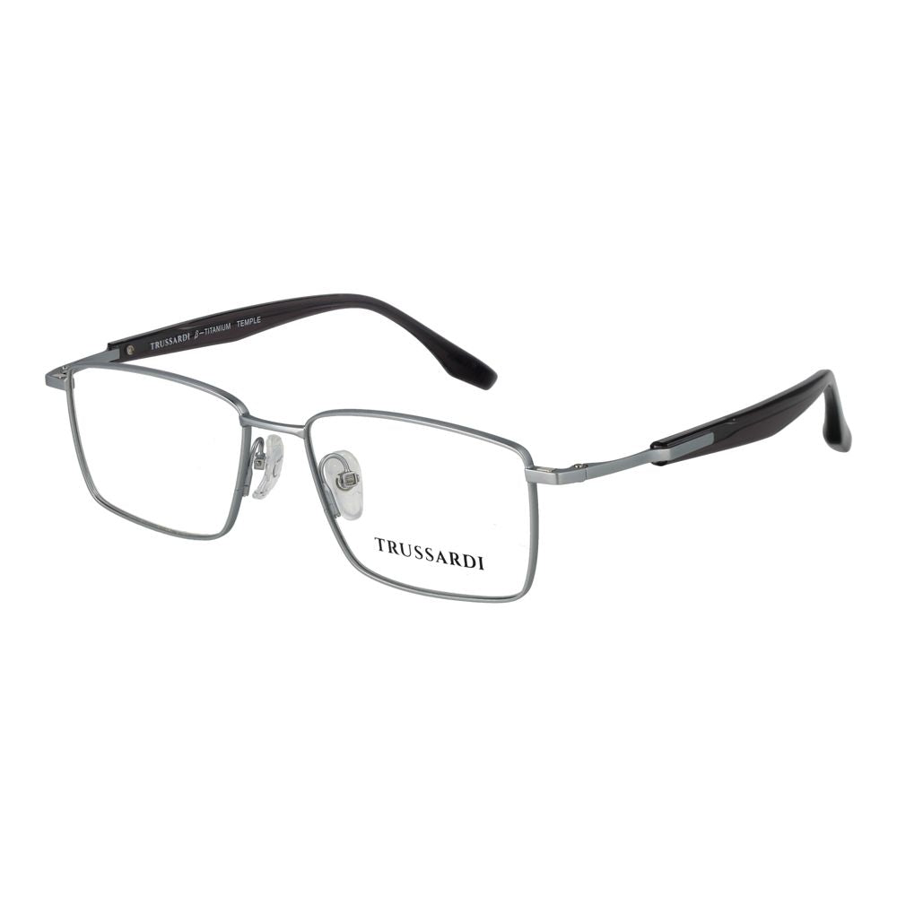Eyeglasses Frames by Trussardi for men in titanium silver showcases a reflective silhouette, artfully incorporating a sophisticated silver coloured frame with a distinct full-frame frame design.