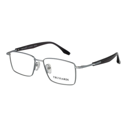Eyeglasses Frames by Trussardi for men in titanium silver showcases a reflective silhouette, artfully incorporating a sophisticated silver coloured frame with a distinct full-frame frame design.