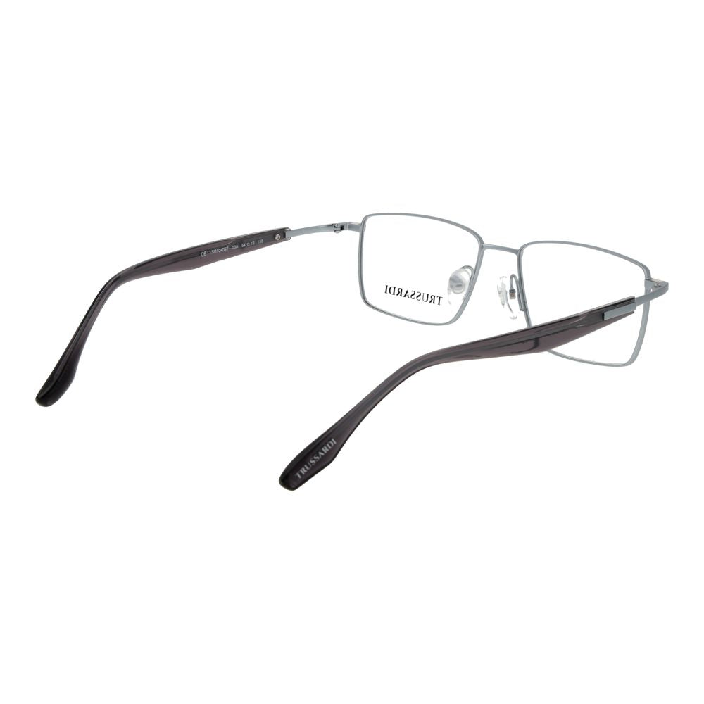Eyeglasses Frames by Trussardi for men in titanium silver features an refined silhouette, showcasing a sophisticated silver coloured frame and refined full-frame frame design for a refined look.