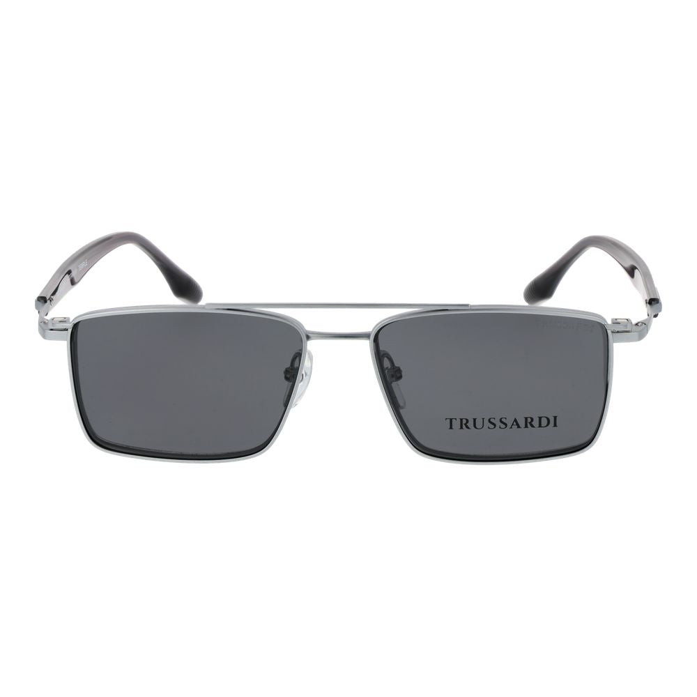 Eyeglasses Frames by Trussardi for men in silver features an refined silhouette, showcasing the refined silver coloured frame and sophisticated full-frame frame design.
