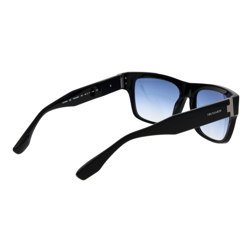 Sunglasses by Trussardi for men in acetate and black presents a sumptuous silhouette, featuring black coloured frame and full-rim square frame design with gradient category-2-medium-tint lens for a sumptuous look.