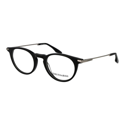 Eyeglasses Frames by Trussardi for unisex in acetate black features a refined silhouette, showcasing a refined black coloured frame and full-frame frame design for a sophisticated, premium look.