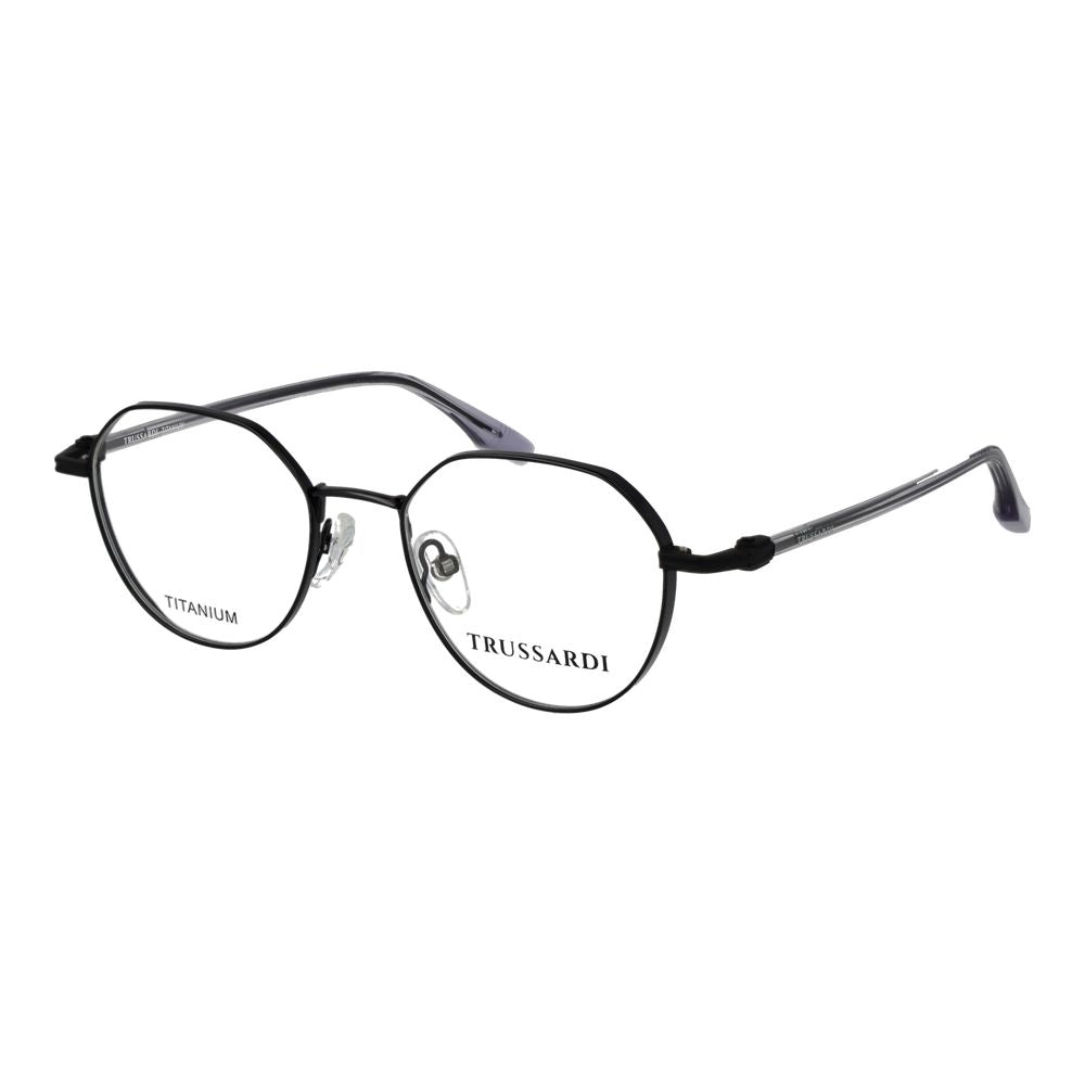 Eyeglasses Frames by Trussardi for men in titanium and black showcases a refined silhouette, detailed with a black coloured frame finish and a sophisticated full-frame frame design.
