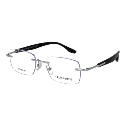 Eyeglasses Frames by Trussardi for men in stainless steel silver showcases a refined rimless frame design with a refined silver coloured frame finish for a refined and sophisticated look.